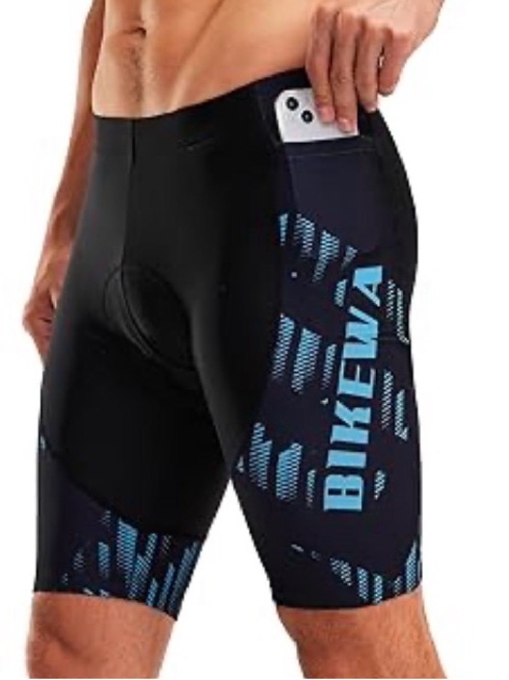 Bikewa Men’s Black & Blue Padded Cycling Bike Size XXXL Shorts with Phone Pocket